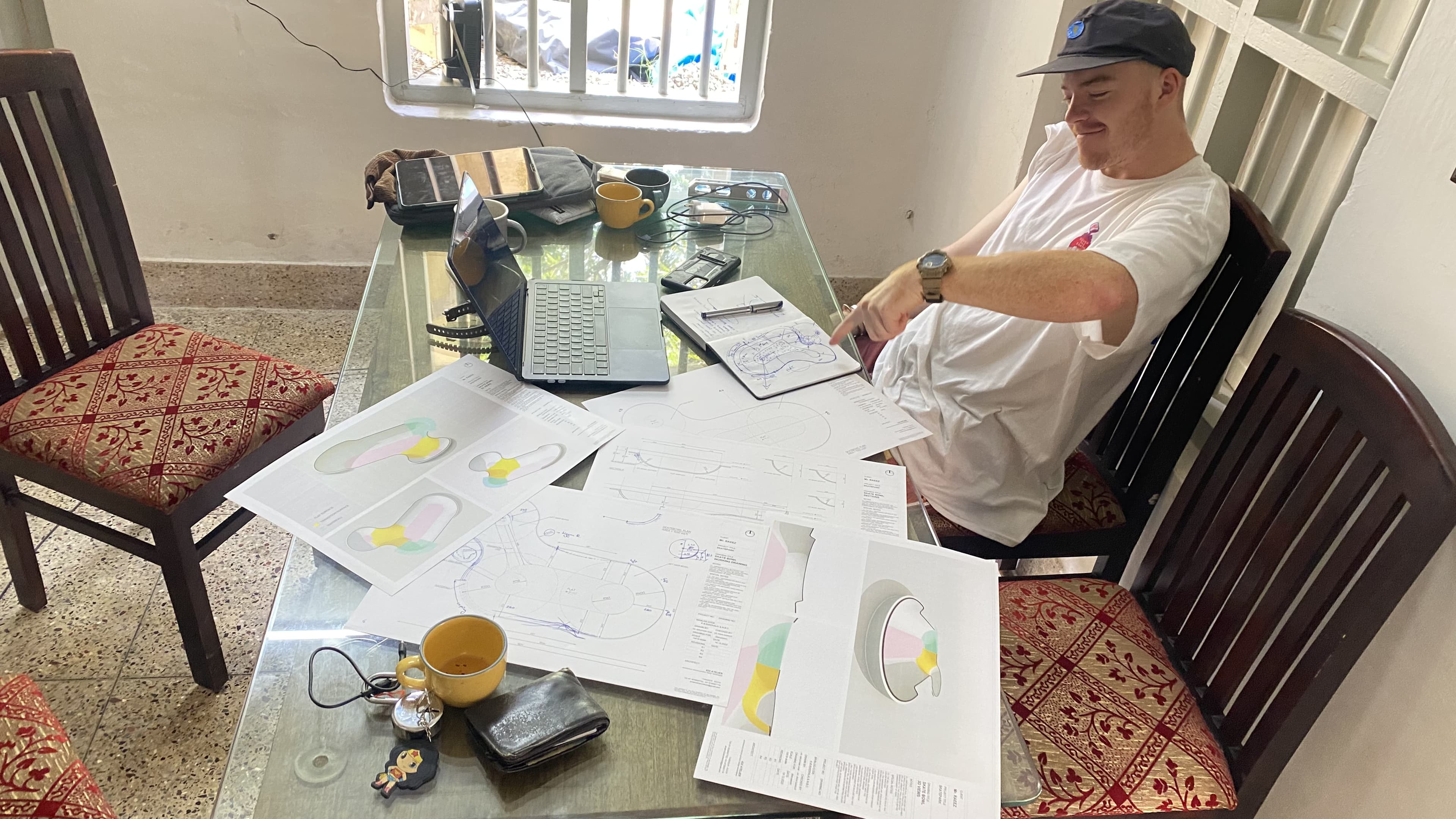 Designer working through skatepark plans and drawings